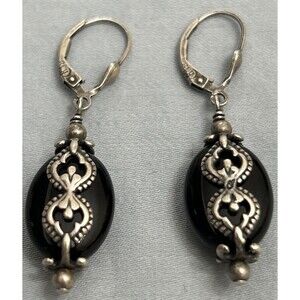 Relios Sterling Silver 925 Dangle Onyx Earrings